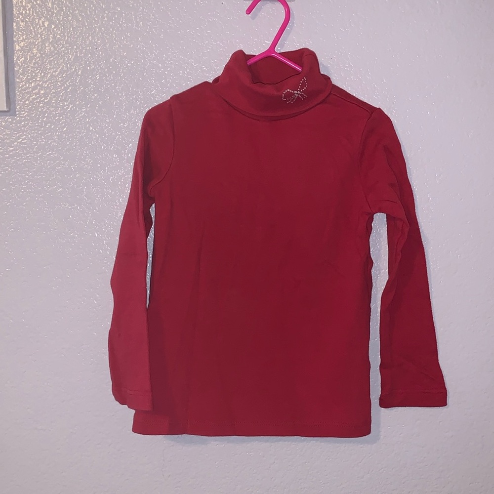 Basic Editioms red sequined bow long sleeve turtleneck top